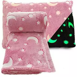 Светящийся в темноте плед плюшевое покрывало Blanket kids Magic Star 150х100 см флисовое одеяло. Цвет: розовый