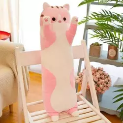 Мягкая плюшевая игрушка Длинный Кот Батон котейка-подушка 50 см. Цвет: розовый