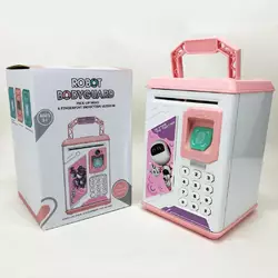 Копилка-сейф ROBOT BODYGUARD с кодовым замком отпечатком пальца и купюроприемником. Цвет: розовый