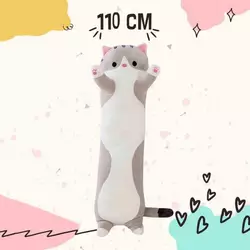 Мягкая плюшевая игрушка Длинный Кот Батон котейка-подушка 50 см. Цвет: серый