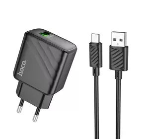 Мережевий Зарядний Пристрій Hoco CS21A, USB-A, QC3.0 18W, Cable Type-C, Black