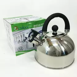 Чайник Unique со свистком UN-5302 2,5л, красивый чайник для газовой плиты, чайник на плиту. Цвет: черный