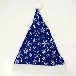 Шапка Деда Мороза новогодняя. Синяя с серебрянными снежинками