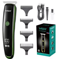 Триммер для стрижки волос и бороды VGR V-966 LED Display, профессиональная электробритва. Цвет: зеленый